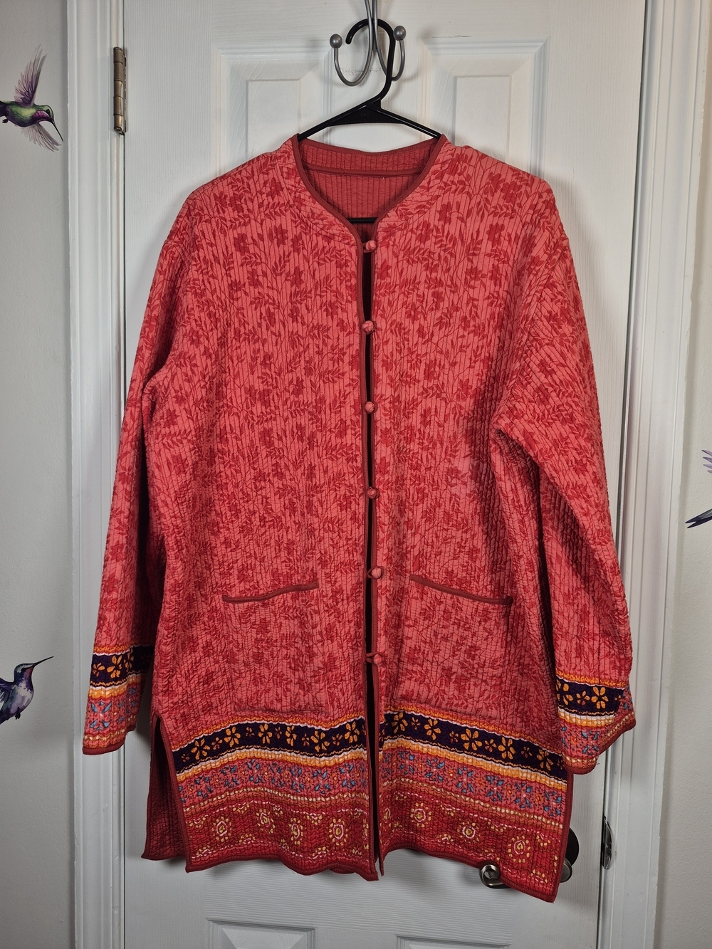 VTG Orvis 100% Cotton Reversible Quilted Floral Jacket Red Boho Whimsigoth L